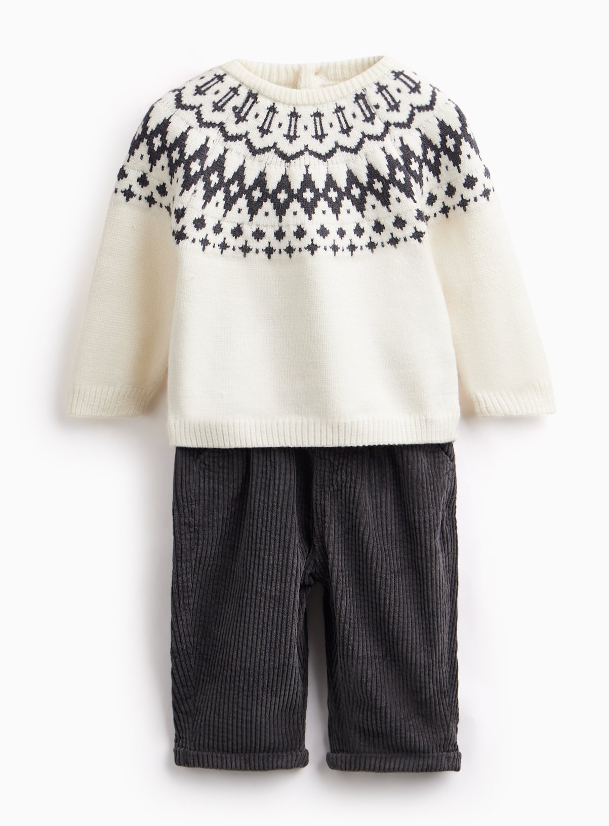 Mono Fairisle Jumper & Corduroy Trousers Set 6-9 months - Image 1 thumbnail